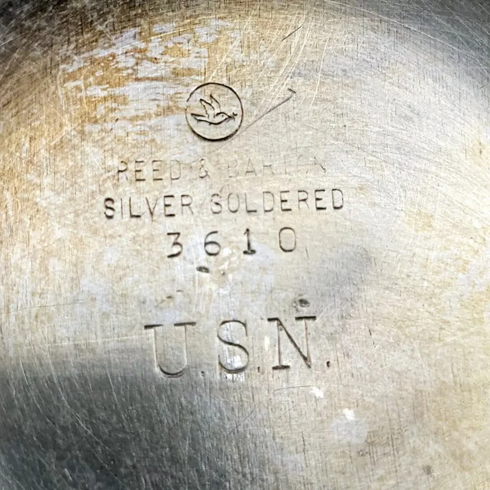 Vintage WWII Era USN Reed & Barton Silver Soldered US Navy Bowl w/ Lid 3610